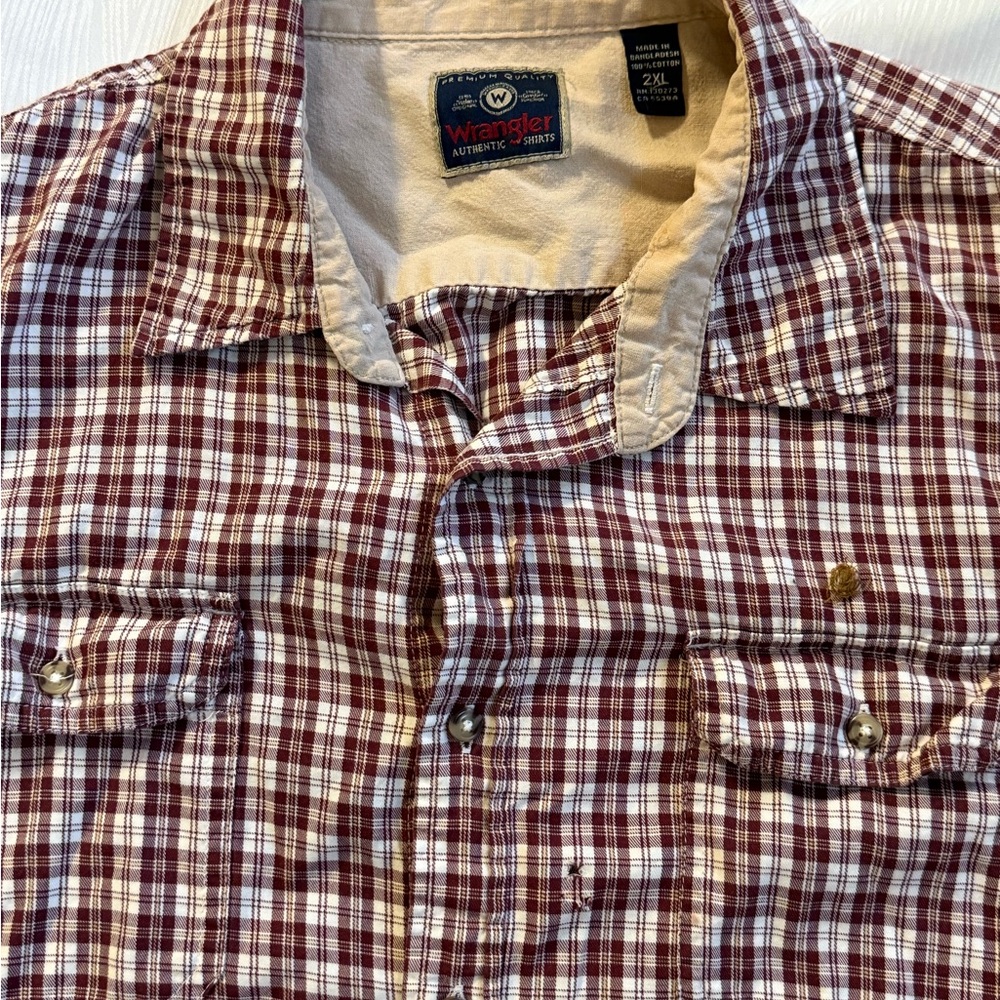 Wrangler Men’s 2XL Plaid Western Work Shirt Brown Red Fall Flannel Cotton